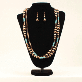 Set - Necklace/Earrings Copper & Turquoise Navajo Pearls