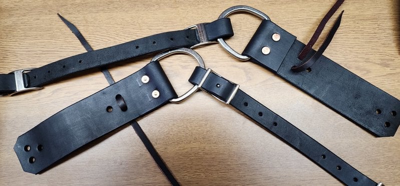 Black Leather Guitar Strap With Eyelets and Large Rings for Custom