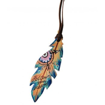 Leather Saddle Charm - Feather "Follow Your Dreams"