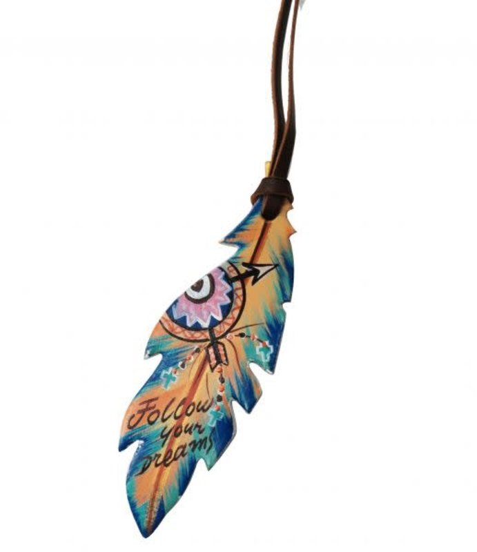 Leather Saddle Charm - Feather "Follow Your Dreams"