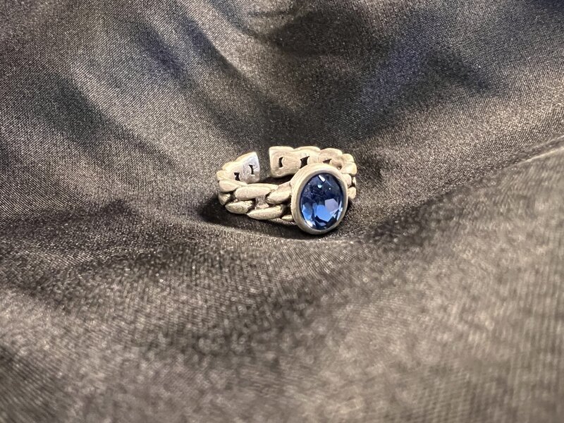 Chanour Jewelry Ring - Pewter Link w/ Blue Crystal