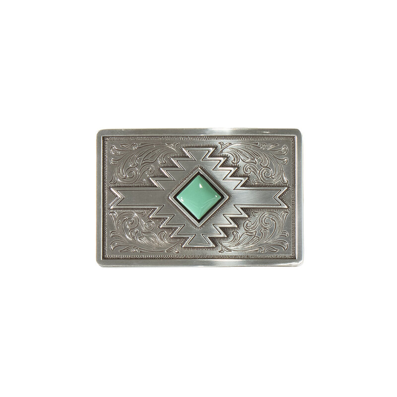 Belt Buckle - Square Diamond Turquoise Southwest