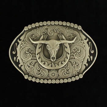 Nocona Belt Buckle - Berry Edge Steer Skull & Horseshoe