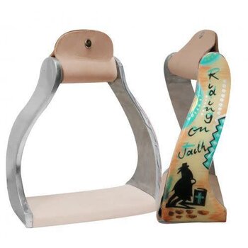 Showman Twisted Angled Aluminum Western Stirrups with "Riding on Faith"