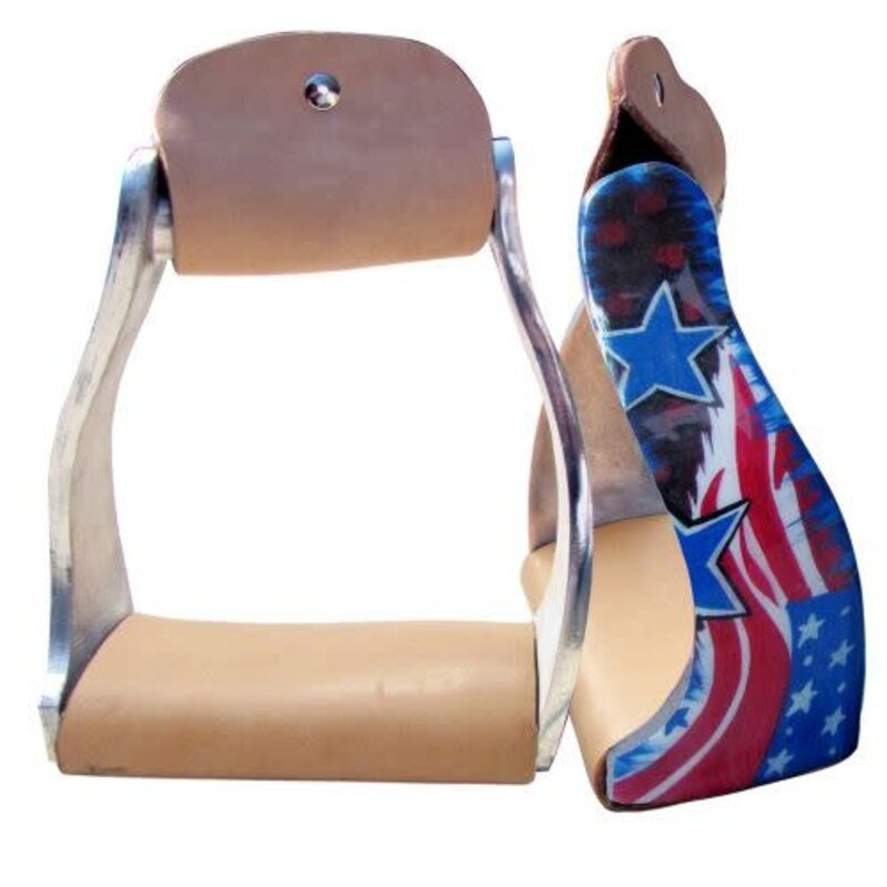 Showman Twisted Angled Aluminum Western Stirrups with Stars and Stripes