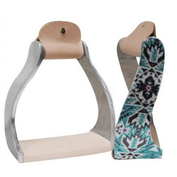 Showman Twisted Angled Aluminum Western Stirrups with Teal Aztec