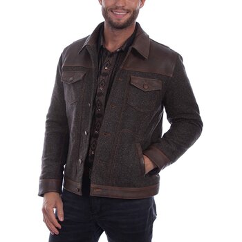 Scully Leather Men's Scully Vintage Brown Leather Tweed Jacket