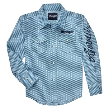 Wrangler Boy's Wrangler Logo LS Snap Shirt - Blue