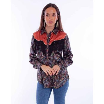 Scully Leather Women's Scully Feather Print Shirt with Fringe