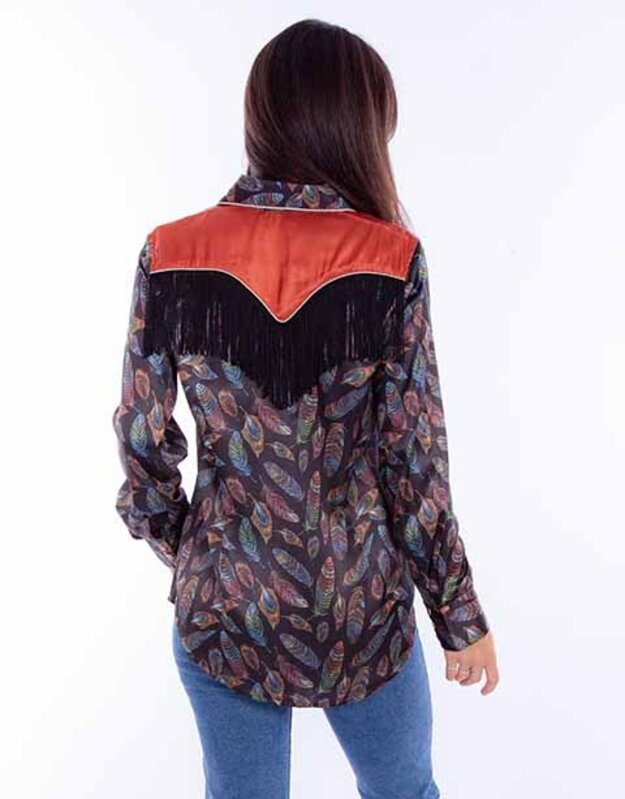 Scully Leather Women's Scully Feather Print Shirt with Fringe