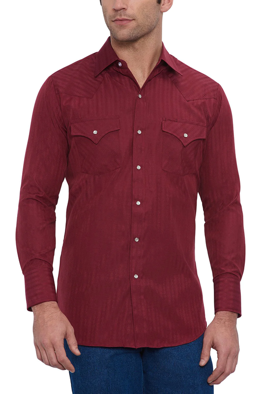 Ely and Walker Men's Ely & Walker Long Sleeve Solid Tone on Tone Western Shirt - Burgandy