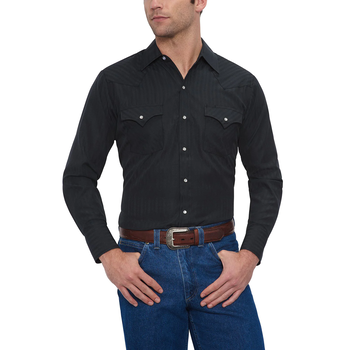 Ely and Walker Men's Ely & Walker Long Sleeve Solid Tone on Tone Western Shirt - Black