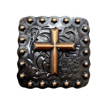 Showman Antique Square Concho with Copper Cross - 1.25" (SOLD IN PAIRS)