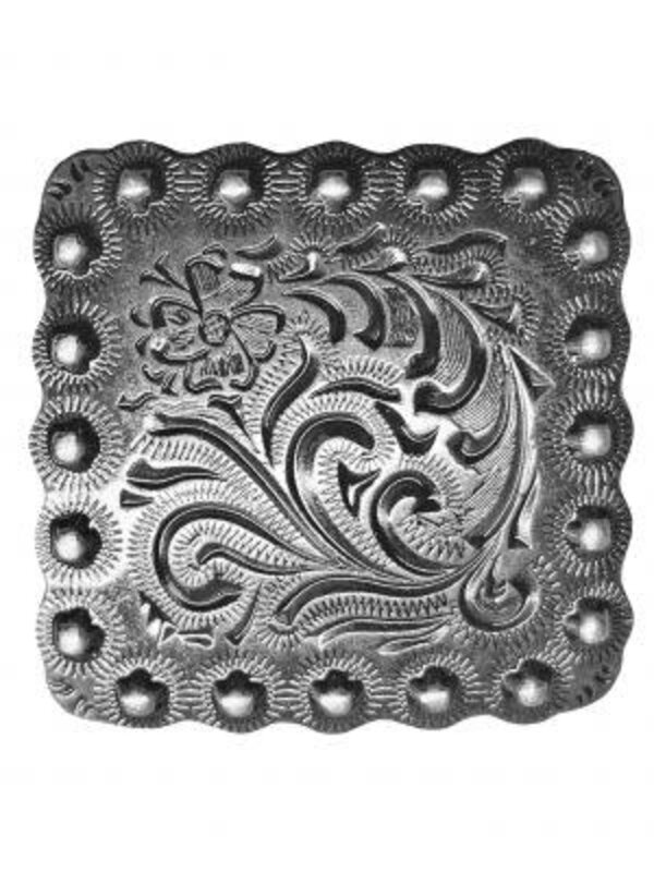 Showman Silver Engraved Square Concho - 1" (SOLD IN PAIRS)