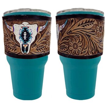 Yeti Koozie with Pink Turquoise Jewelry and Floral Tooling