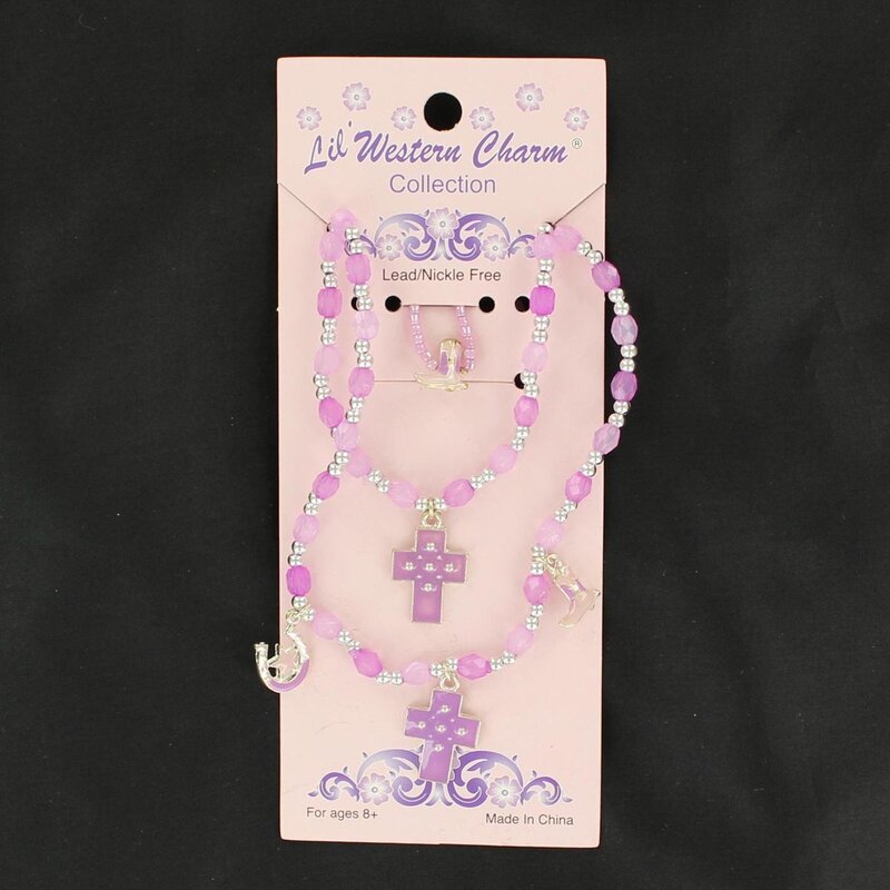 Set - Lil Western Cross Charm Girls Necklace