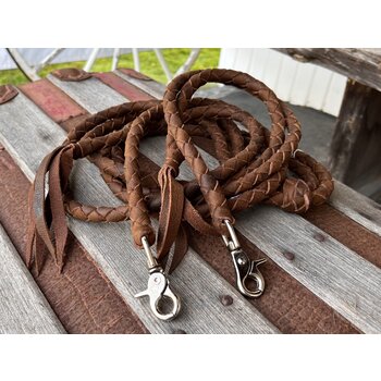 Round Braided Leather Split Reins - 7' - Gass Horse Supply