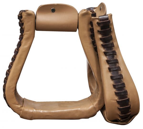 Leather Covered Stirrups, Leather Laced Wide Gass Horse Supply