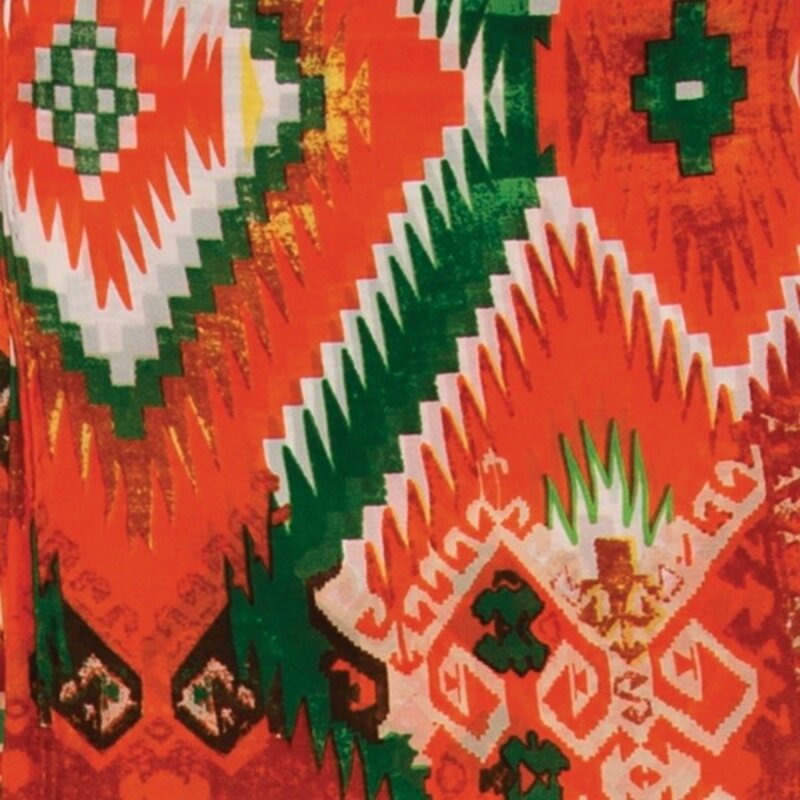 Wyoming Traders Wild Rag Silk Scarf - 34.5" Orange and Green Aztec