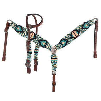 Shoman Tack Set - Showman Turquoise Glade Cord One Ear Headstall Set