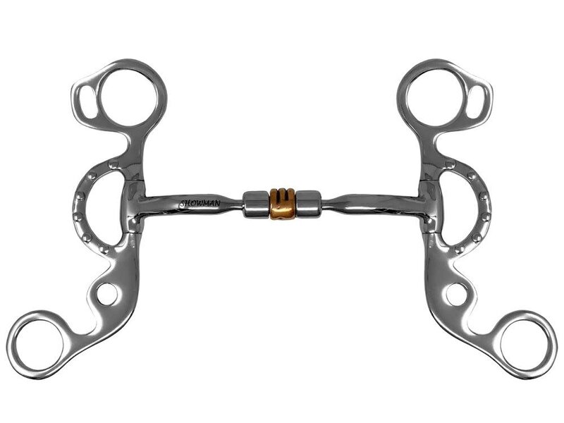 Showman Curb Bit - Comfort Jointed Copper Roller Short Shank Snaffle Mouth - 5-3/4"