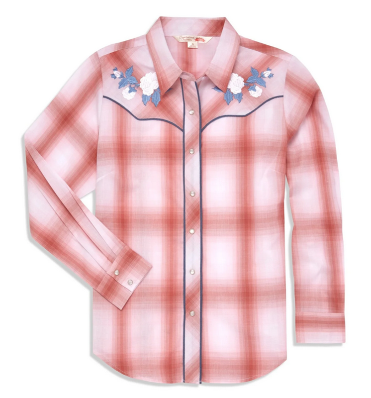 Ely and Walker Women's Ely Cattleman Rose Embroidered Plaid Shirt