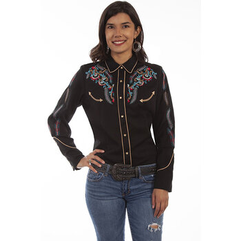 Scully Leather Women's Scully Feather and Floral Embroidered Shirt