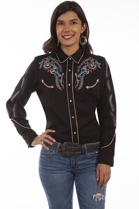 Scully Leather Women's Scully Feather and Floral Embroidered Shirt