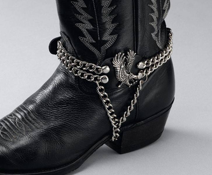 black boots with chains and buckles