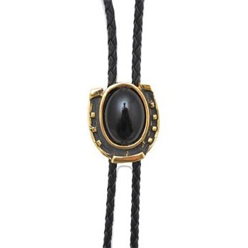 WEX Bolo Tie - Gold Horseshoe w/ Onyx Stone