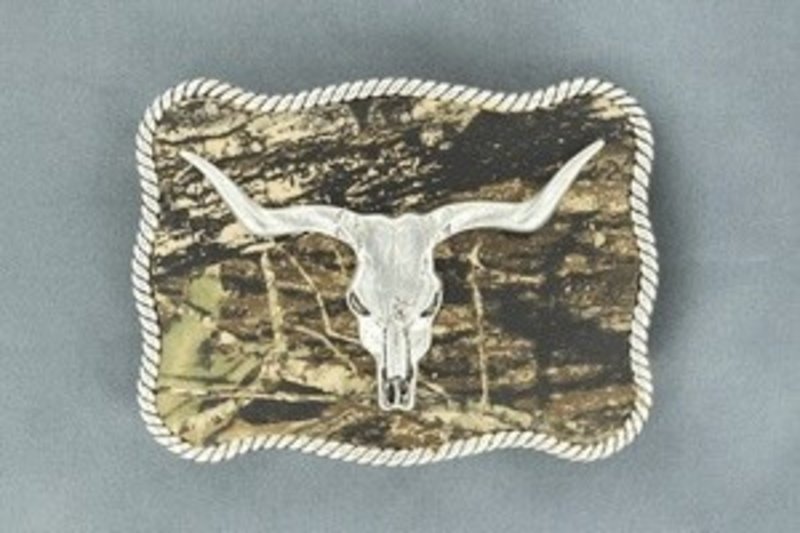 Nocona Belt Buckle - Nocona Bull Skull With Camo Background