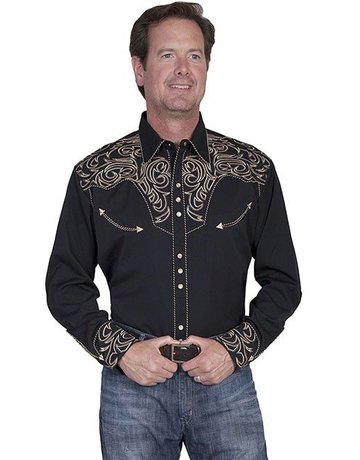 Scully Leather Men's Scully Pickstitch Western Shirt - Black/Gold