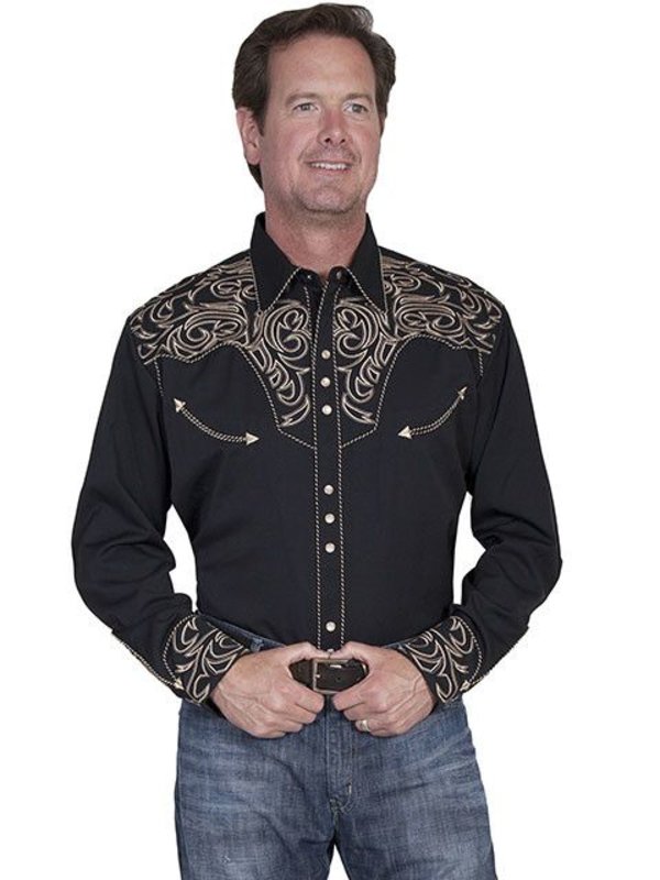 Scully Leather Men's Scully Pickstitch Western Shirt - Black/Gold