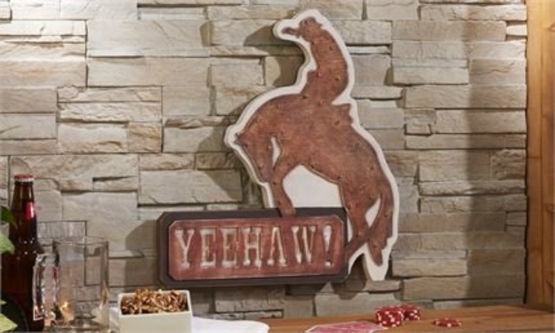 Giftcraft Inc. Metal/Wood Sign - Cowboy Design w/ LED Lights