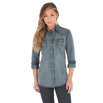 Wrangler Women's Wrangler Long Sleeve Western Snap Front Denim Top