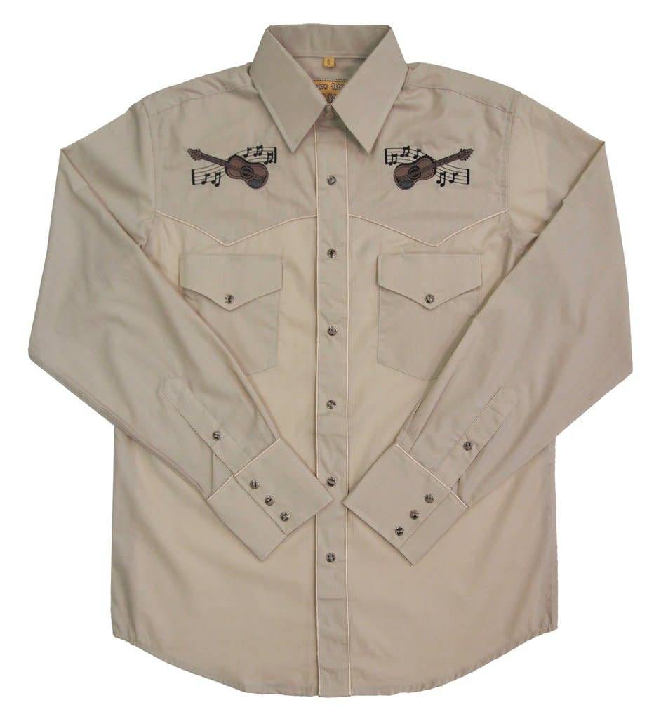Men s White Horse Western Shirt Guitars Stone