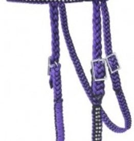 Tough-1 Braided Cord Browband Headstall with Crystal Accents