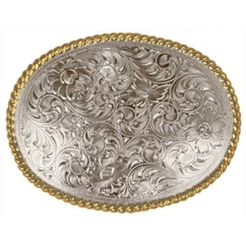 Nocona Belt Buckle - Western Scrolling with Rope Edge