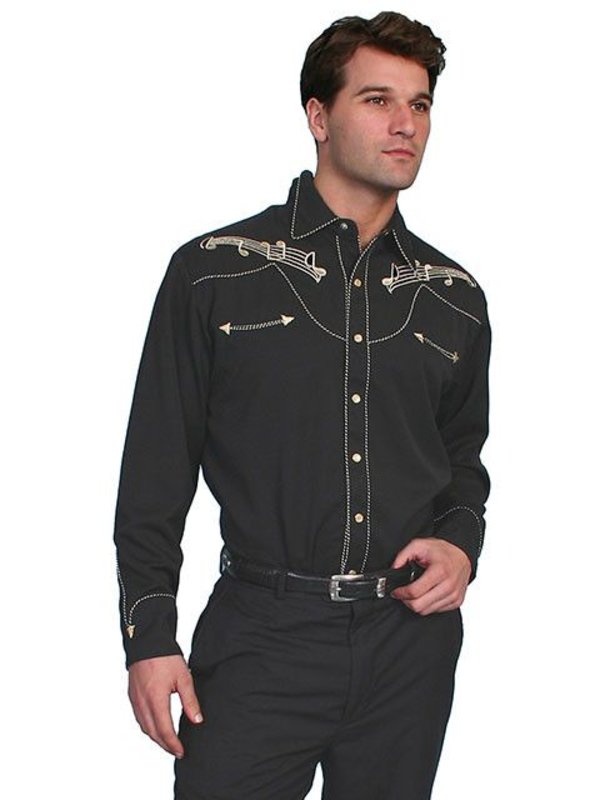 Scully Leather Men's Scully Music Staff Embroidered Shirt