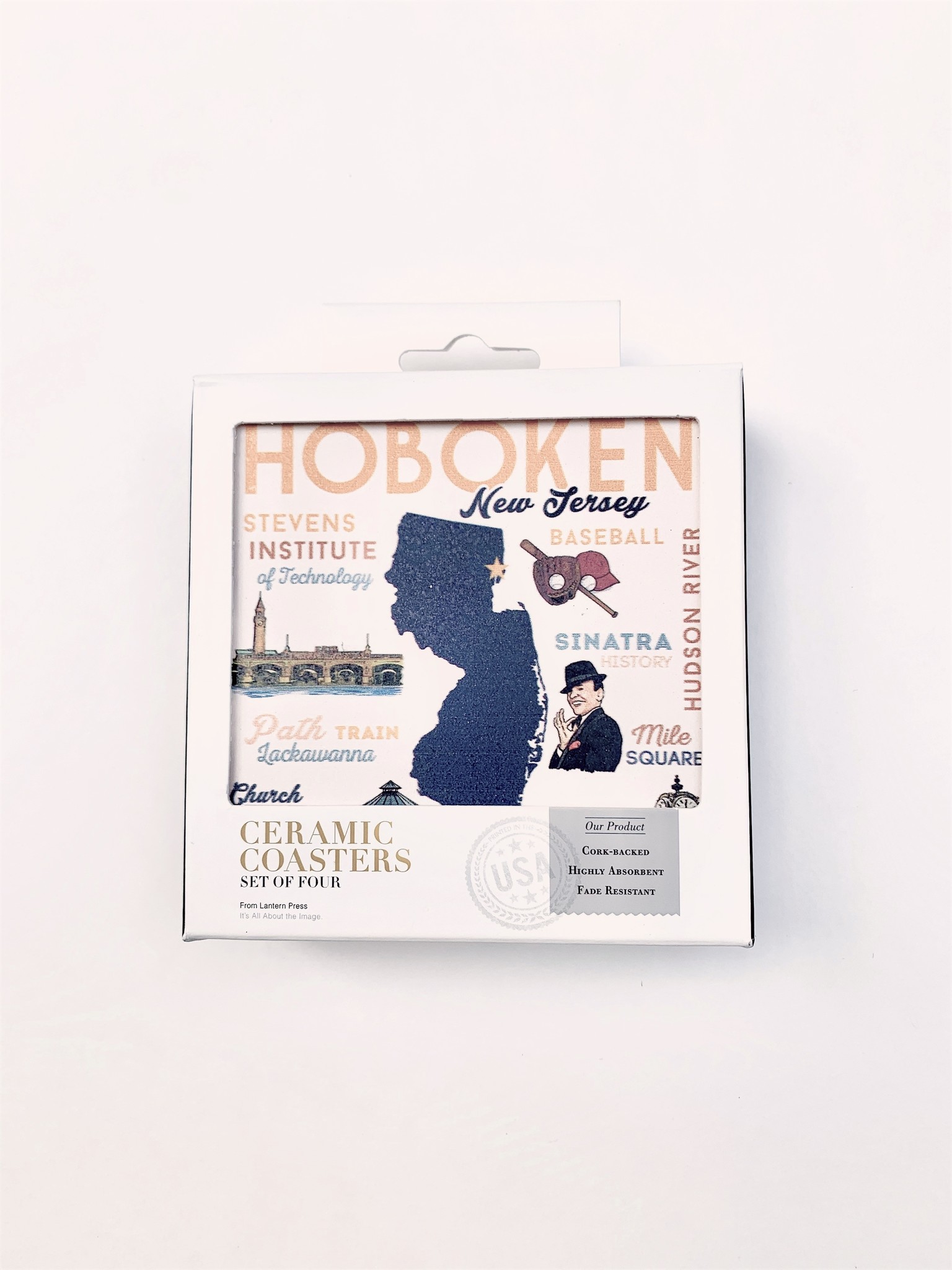 Lantern Press Hoboken Typography & Icons - Ceramic Coasters