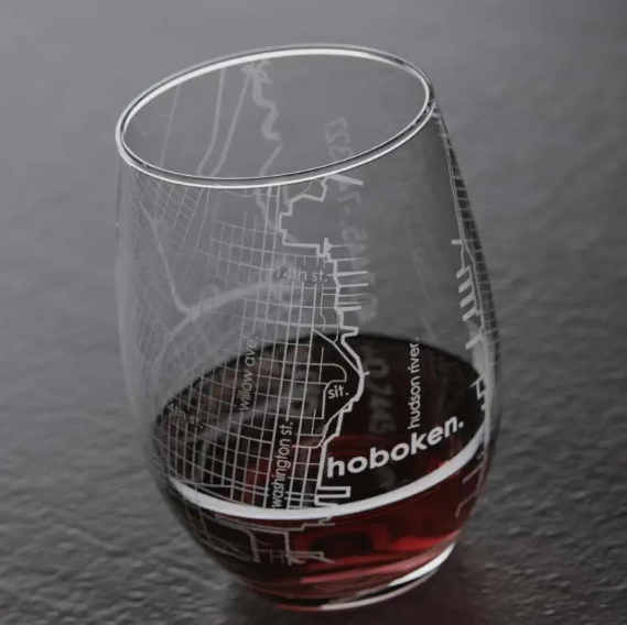 Well Told Hoboken NJ Map Stemless Wine Glass