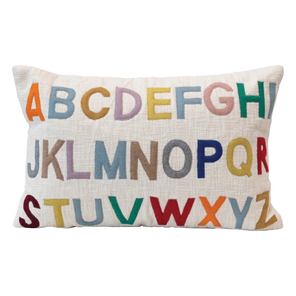 Creative Co-op Lumbar Pillow / Embroidered Alphabet - Multi Colored