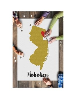 Lantern Press 1000 Piece Puzzle Hoboken State Outline & Heart (Gold & Red)