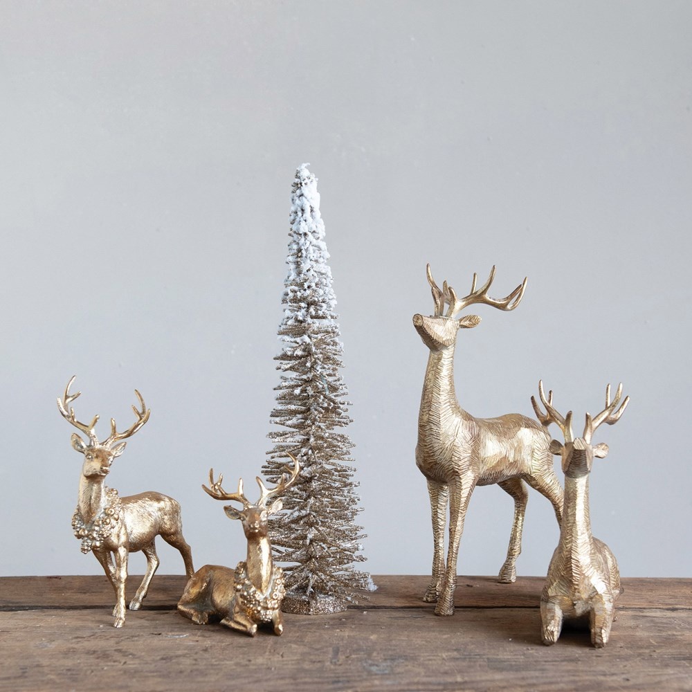 Creative Co-op 8.5"H Resin Sitting Deer - Gold Finish