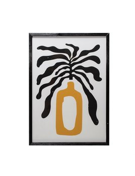 Bloomingville Wood Framed Glass Wall Decor w/ Abstract Flower in Vase