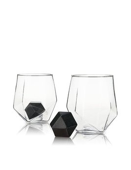 True Seneca Crystal Faceted Tumbler & Hexagonal Basalt Stone Set (S/4)