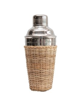 Creative Co-op Stainless Steel Cocktail Shaker w/ Woven Rattan Sleeve