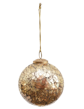 Creative Co-op 4" Round Glass Mosaic Ball Ornament - Gold Finish