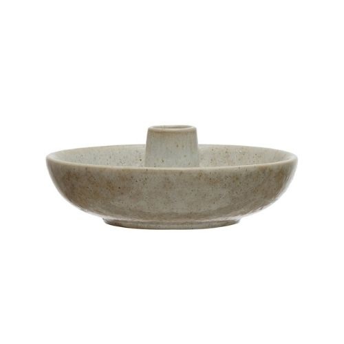 Creative Co-op Round Stoneware Dish w/ Toothpick Holder - Reactive Glaze - White