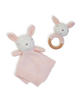 Two's Company Knitted Baby Bunny Snuggle & Rattle Set